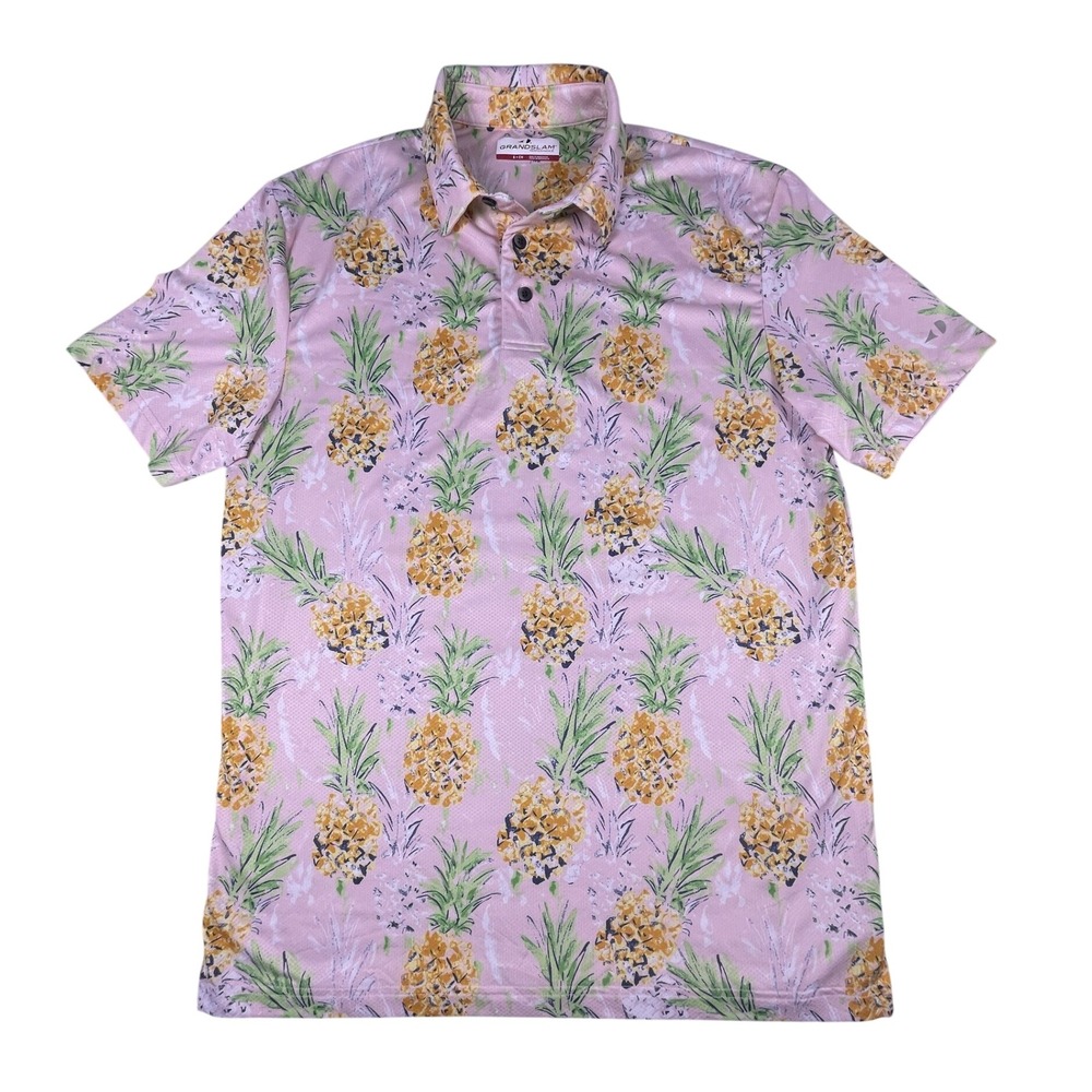 Grand‎ Slam Polo Shirt Mens S Pink Pineapple Performance Short Sleeve Golf Top